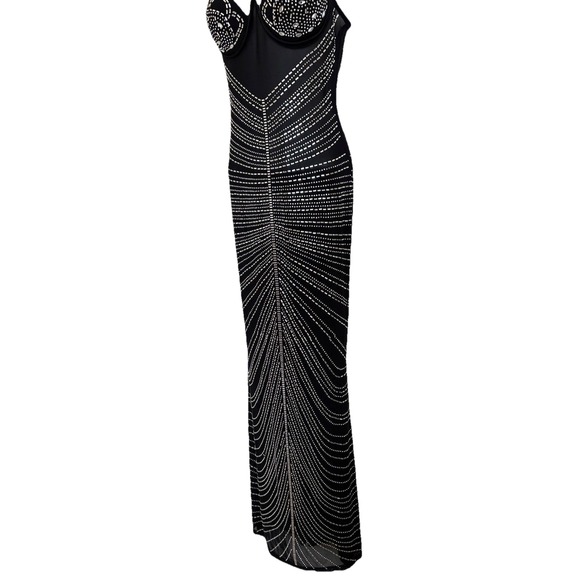 NWT Mew Mews Black Rhinestone Maxi Evening Statement Dress M New Years Eve NEW - Picture 8 of 16